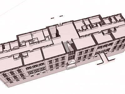 3D-Modell Hauptgebäude mit Sicht in 2. OG