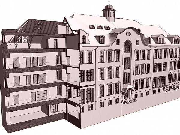 3D-Modell Hauptgebäude mit Einblick