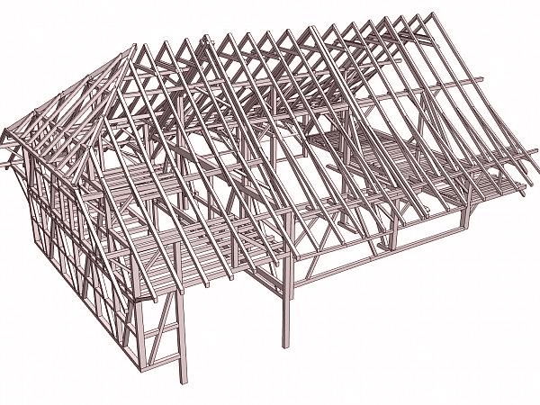 3D-Modell des Gebälks der Stallscheune